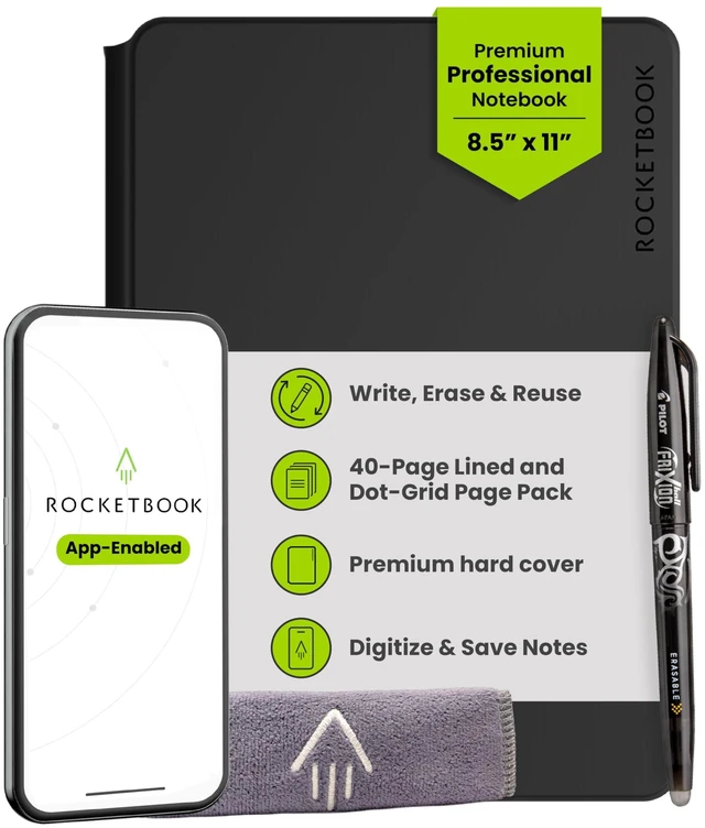 Main image of Pro Smart Reusable Notebook, Letter 8.5x11, Black Lined and Dotted Interchangeable Pages, For Work and Business Meetings