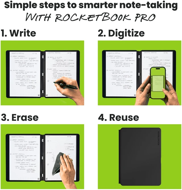 Alt view image 2 of 7 - Pro Smart Reusable Notebook, Letter 8.5x11, Black Lined and Dotted Interchangeable Pages, For Work and Business Meetings