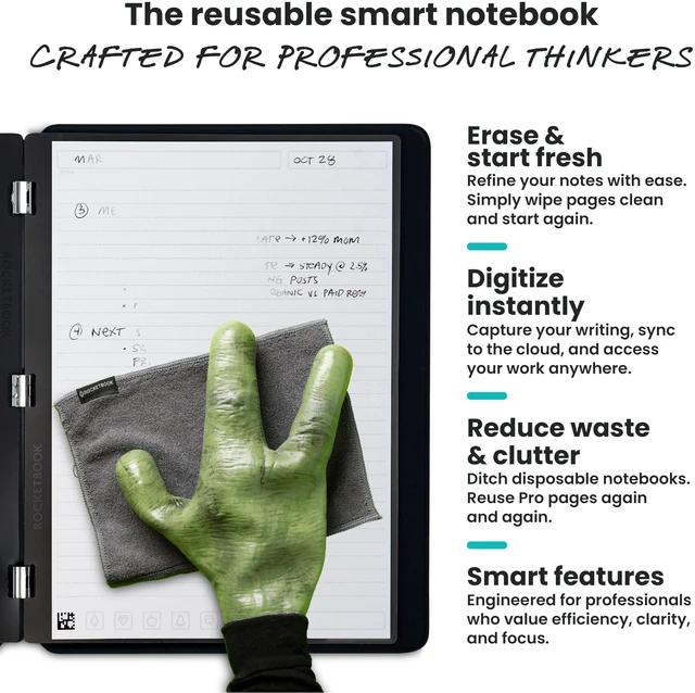 Alt view image 4 of 7 - Pro Smart Reusable Notebook, Letter 8.5x11, Black Lined and Dotted Interchangeable Pages, For Work and Business Meetings