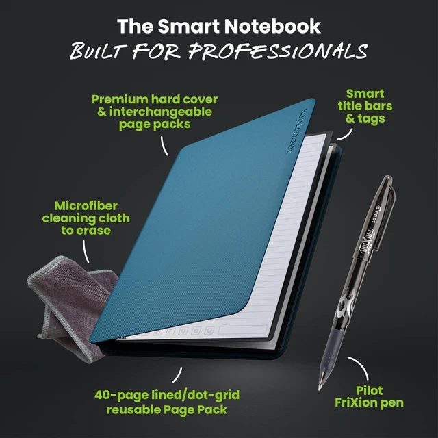 Alt view image 3 of 7 - Pro Smart Reusable Notebook, Executive 7x9, Blue Lined and Dotted Interchangeable Pages, For Work and Business Meetings