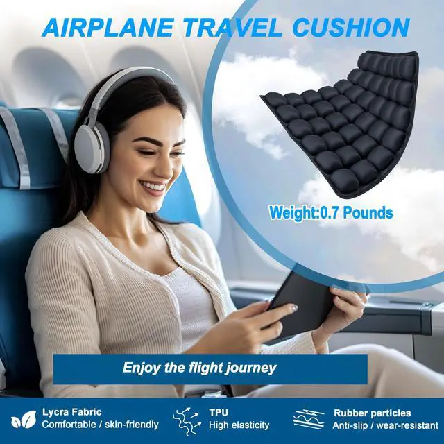 Alt view image 2 of 7 - Travel Cushion for Airplane,Portable&Adjustable Air Seat Cushion,Inflatable Cushion for Travel,Coccyx Tailbone Pain Relief Chair Pad