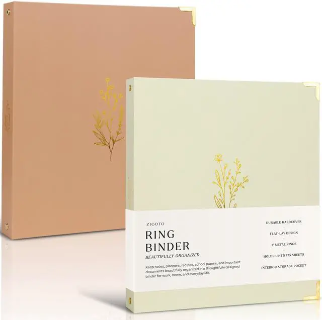 Main image of Aesthetic 3 Ring Binder Set of 2 - 1 Inch Binder Fits Letter Sized Paper Cute Holder for Women or Men with Pocket - Easily Organizes Your Paperwork for School, Office or Work
