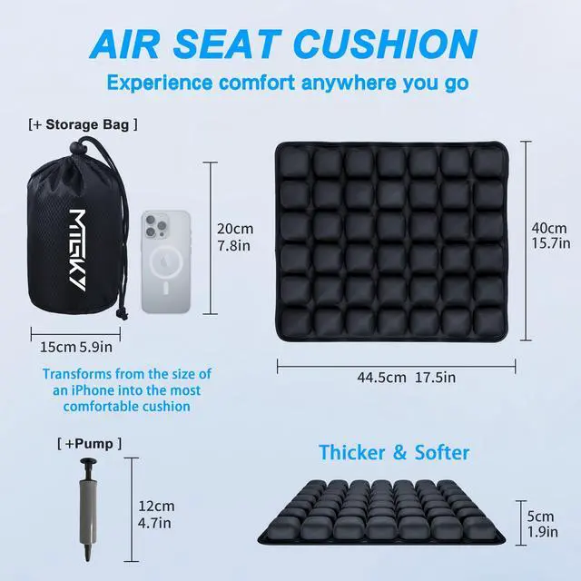 Alt view image 6 of 7 - Travel Cushion for Airplane,Portable&Adjustable Air Seat Cushion,Inflatable Cushion for Travel,Coccyx Tailbone Pain Relief Chair Pad