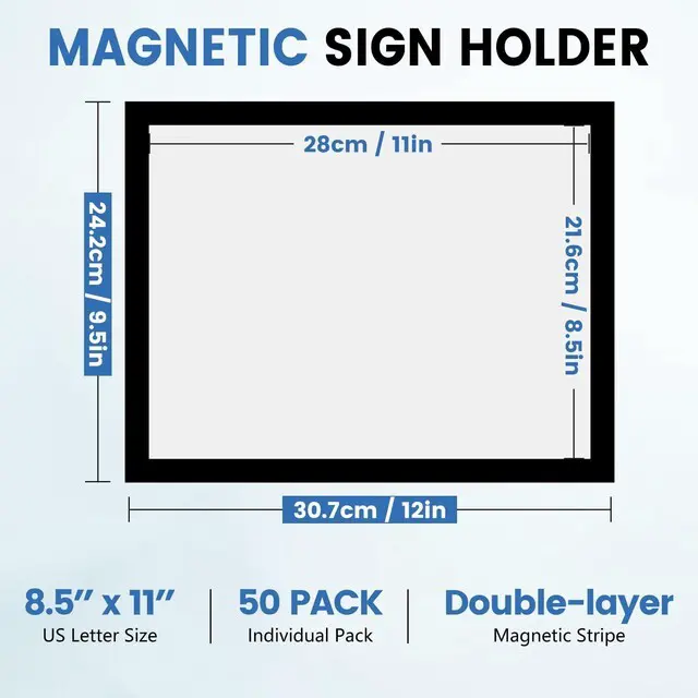 Alt view image 2 of 7 - 50 Pack Magnetic Sign Holder, 8.5in x 11in Magnetic Paper Holder Self Adhesive Magnetic Document Holder, Wall Mount Magnetism Border Sign Holder with Transparent PVC Front Cover