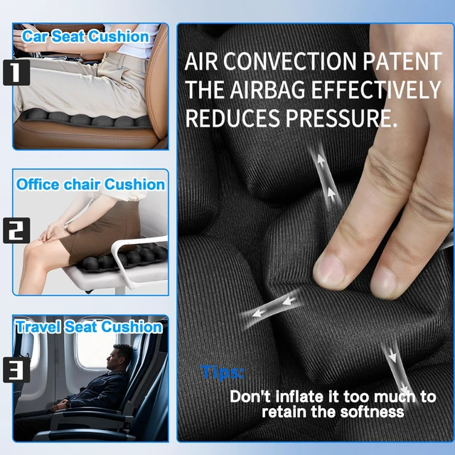 Alt view image 7 of 7 - Travel Cushion for Airplane,Portable&Adjustable Air Seat Cushion,Inflatable Cushion for Travel,Coccyx Tailbone Pain Relief Chair Pad