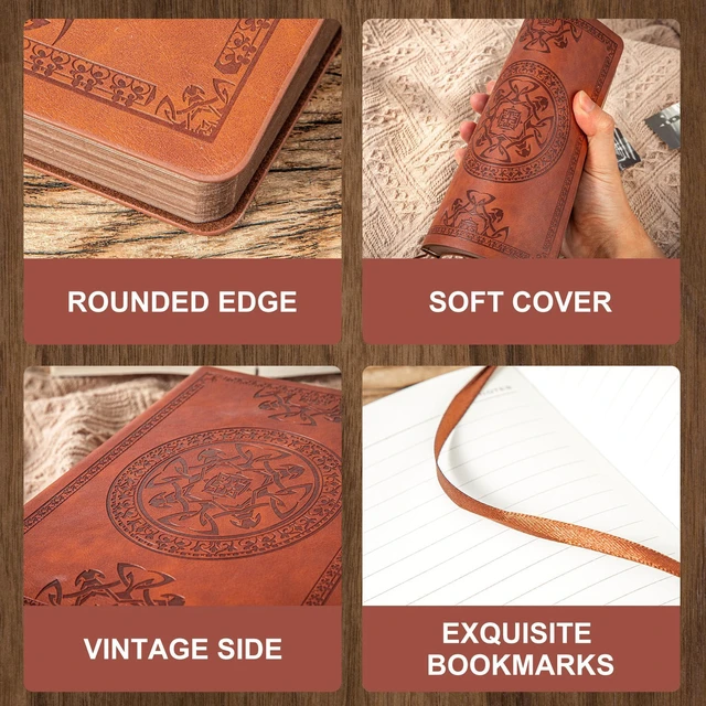 Alt view image 2 of 7 - Leather Journal for Men Women Vintage Notebook Diary, A5, 2 Pack Embossed Softcover, 288 Pages, Lay Flat for Writing, Journaling, Work, Travel, Business Gift, Portable A5, 5.7 x 8.3 in