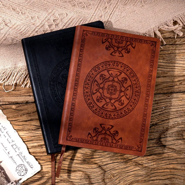 Alt view image 3 of 7 - Leather Journal for Men Women Vintage Notebook Diary, A5, 2 Pack Embossed Softcover, 288 Pages, Lay Flat for Writing, Journaling, Work, Travel, Business Gift, Portable A5, 5.7 x 8.3 in