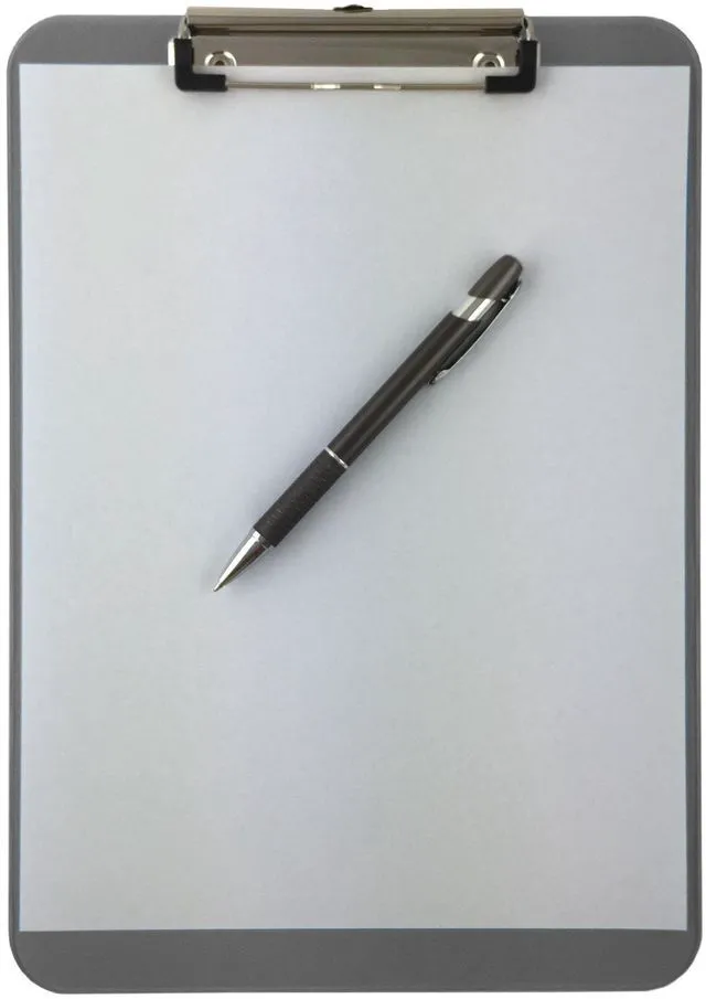 Alt view image 3 of 6 - Gray Plastic Clipboards Letter Size Low Profile (6-Pack) Holds 80 to 100 sheets with rubberized grip corners, plus a retractable hanging loop that folds flat when not needed