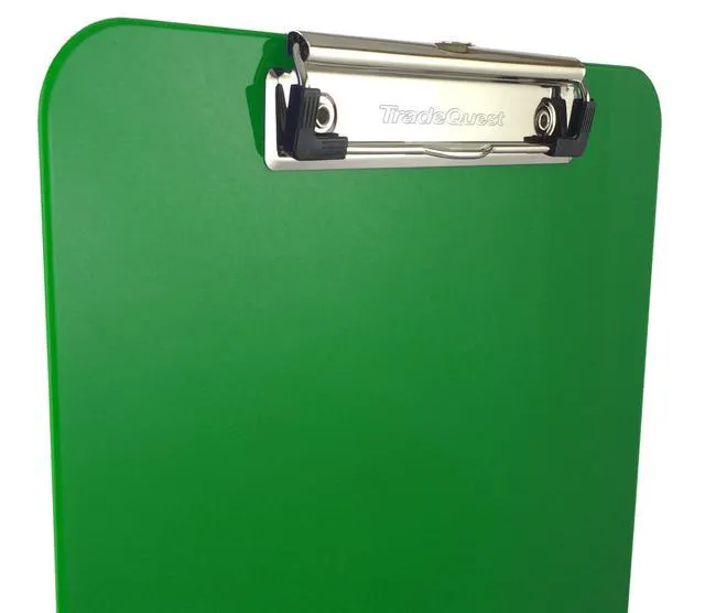 Alt view image 2 of 6 - Dark Green Plastic Clipboards Letter Size Low Profile (6-Pack) Holds 80 to 100 sheets with rubberized grip corners, plus a retractable hanging loop that folds flat when not needed