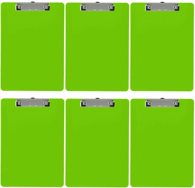 Main image of Light Green Plastic Clipboards Letter Size Low Profile (6-Pack) Holds 80 to 100 sheets with rubberized grip corners, plus a retractable hanging loop that folds flat when not needed