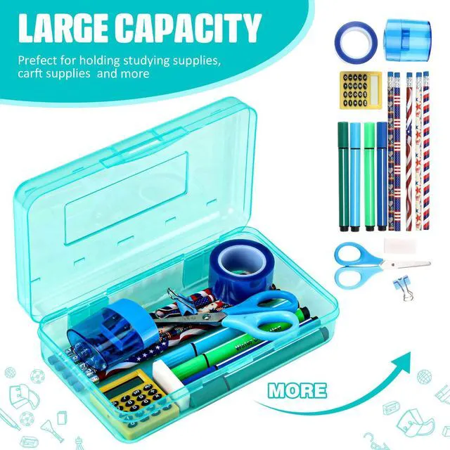 Alt view image 4 of 6 - 24 Pack Clear Plastic Pencil Box, Cyan Stackable Organizer for School Supplies, Large Case for Crayons Markers, Snap-lid Keeps Stationery Secure, Bulk Set