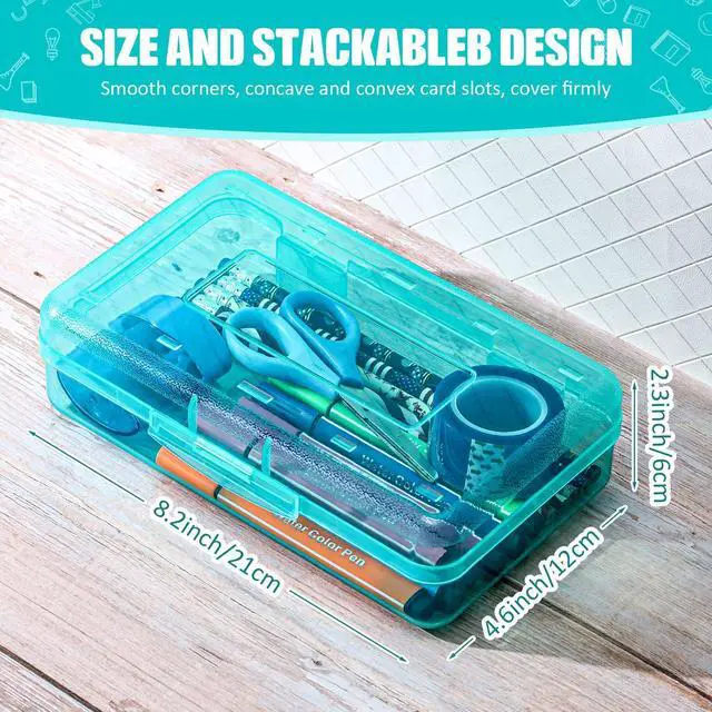 Alt view image 2 of 6 - 24 Pack Clear Plastic Pencil Box, Cyan Stackable Organizer for School Supplies, Large Case for Crayons Markers, Snap-lid Keeps Stationery Secure, Bulk Set