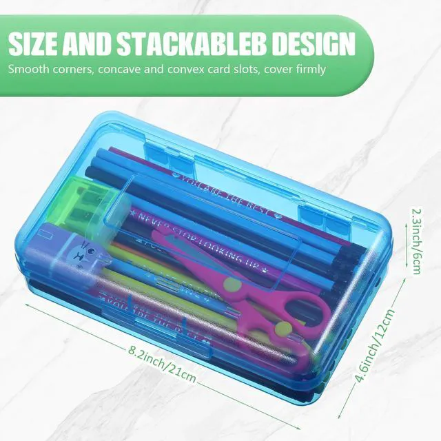 Alt view image 2 of 7 - 24 Pack Clear Plastic Pencil Box, Red, Blue, Green Stackable Organizer for School Supplies, Large Case for Crayons Markers, Snap-lid Keeps Stationery Secure, Bulk Set