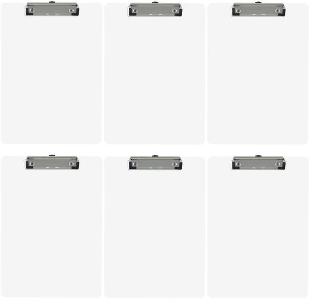Main image of White Plastic Clipboards Letter Size Low Profile (6-Pack) Holds 80 to 100 sheets with rubberized grip corners, plus a retractable hanging loop that folds flat when not needed