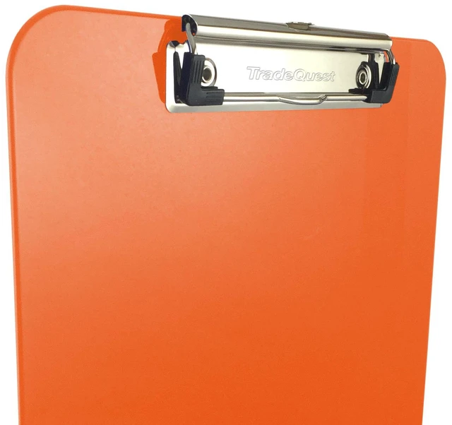 Alt view image 2 of 6 - Orange Plastic Clipboards Letter Size Low Profile (6-Pack) Holds 80 to 100 sheets with rubberized grip corners, plus a retractable hanging loop that folds flat when not needed