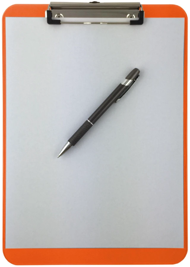 Alt view image 3 of 6 - Orange Plastic Clipboards Letter Size Low Profile (6-Pack) Holds 80 to 100 sheets with rubberized grip corners, plus a retractable hanging loop that folds flat when not needed
