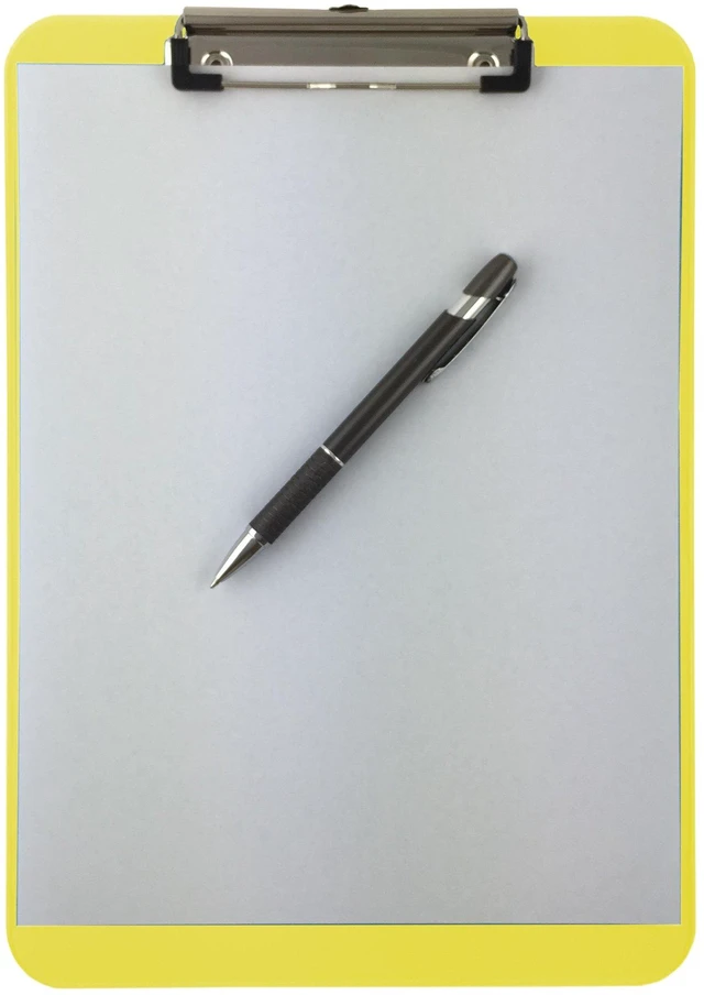 Alt view image 3 of 6 - Yellow Plastic Clipboards Letter Size Low Profile (6-Pack) Holds 80 to 100 sheets with rubberized grip corners, plus a retractable hanging loop that folds flat when not needed