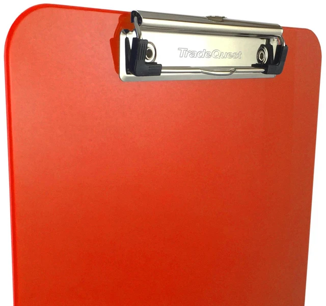 Alt view image 2 of 6 - Red Plastic Clipboards Letter Size Low Profile (6-Pack) Holds 80 to 100 sheets with rubberized grip corners, plus a retractable hanging loop that folds flat when not needed