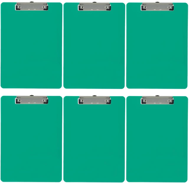 Main image of Sea Green Plastic Clipboards Letter Size Low Profile (6-Pack) Holds 80 to 100 sheets with rubberized grip corners, plus a retractable hanging loop that folds flat when not needed