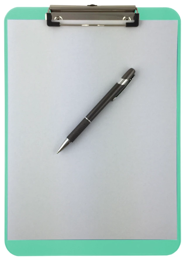Alt view image 3 of 6 - Sea Green Plastic Clipboards Letter Size Low Profile (6-Pack) Holds 80 to 100 sheets with rubberized grip corners, plus a retractable hanging loop that folds flat when not needed