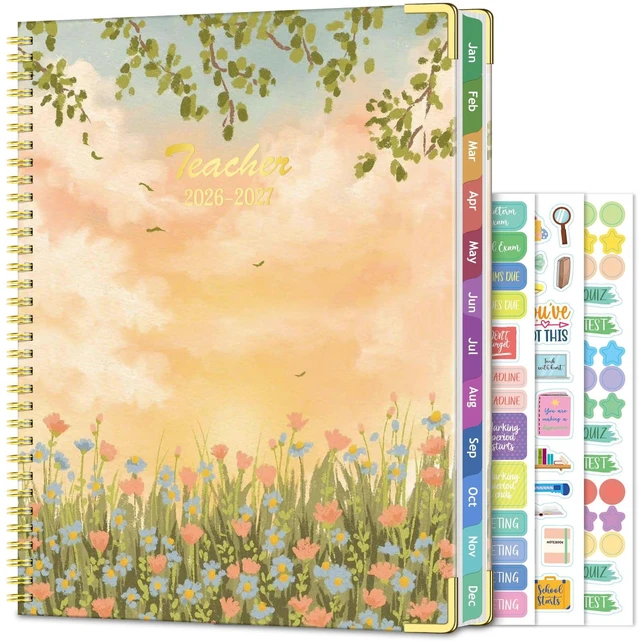 Main image of Teacher Planner 2026-2027, 14 Checklists 8.5"x11" Lesson Plan Book Jul 2026-Jun 2027 Academic Year, Teacher Calendar Agenda with Spiral Hardcover & Gold Corners for Class Homeschool, Orange