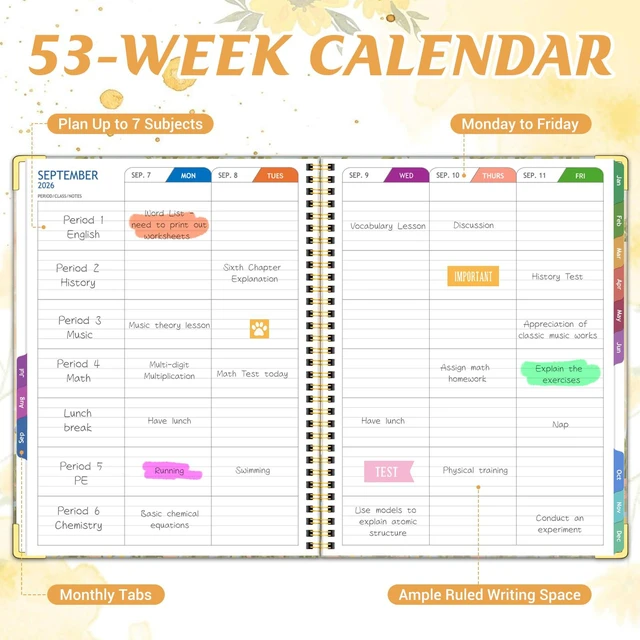 Alt view image 5 of 6 - Teacher Planner 2026-2027, 14 Checklists 8.5"x11" Lesson Plan Book Jul 2026-Jun 2027 Academic Year, Teacher Calendar Agenda with Spiral Hardcover & Gold Corners for Class Homeschool, Orange