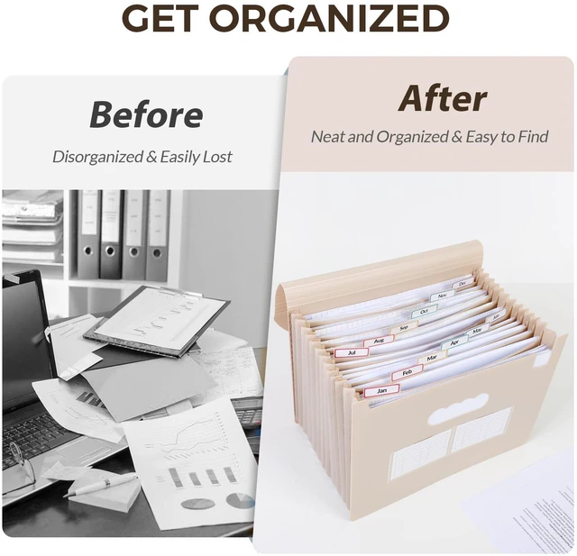 Alt view image 4 of 7 - Accordion File Organizer, Expanding File Folder with 13 Pockets, Portable Document Paper Bill Receipt Organizer, Home School Office Supplies, Letter A4 Size Brown