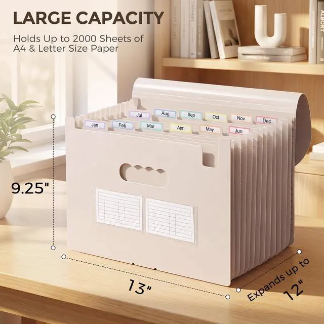 Alt view image 5 of 7 - Accordion File Organizer, Expanding File Folder with 13 Pockets, Portable Document Paper Bill Receipt Organizer, Home School Office Supplies, Letter A4 Size Brown