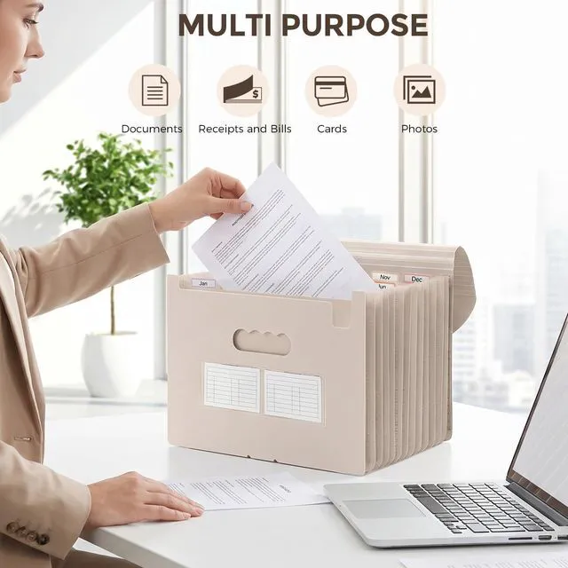 Alt view image 6 of 7 - Accordion File Organizer, Expanding File Folder with 13 Pockets, Portable Document Paper Bill Receipt Organizer, Home School Office Supplies, Letter A4 Size Brown