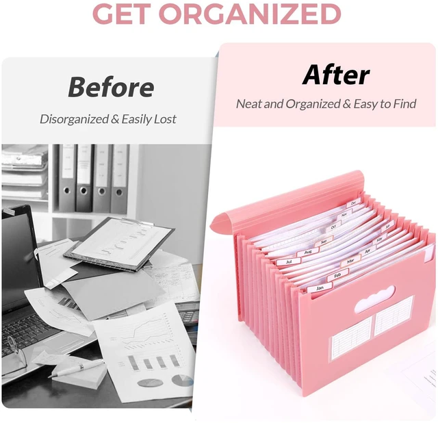 Alt view image 4 of 7 - Accordion File Organizer, Expanding File Folder with 13 Pockets, Portable Document Paper Bill Receipt Organizer, Home School Pink Office Supplies, Letter A4 Size