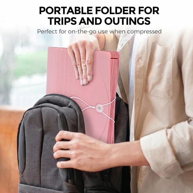Alt view image 7 of 7 - Accordion File Organizer, Expanding File Folder with 13 Pockets, Portable Document Paper Bill Receipt Organizer, Home School Pink Office Supplies, Letter A4 Size