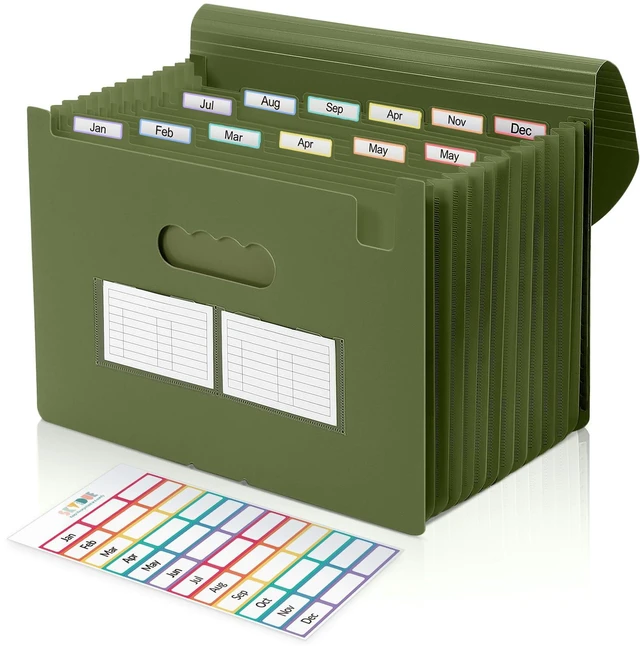 Main image of Accordion File Organizer, Expanding File Folder with 13 Pockets, Portable Document Paper Bill Receipt Organizer, Home School Office Supplies, Letter A4 Size OliveGreen