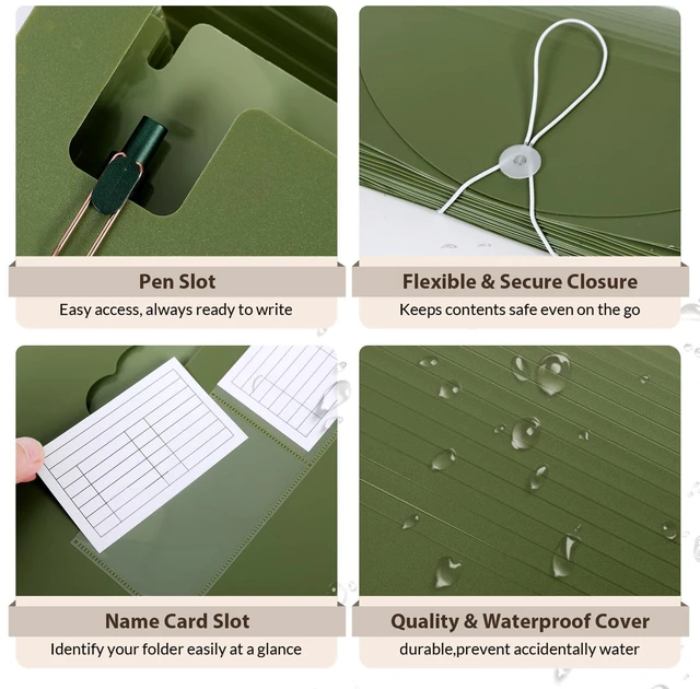 Alt view image 3 of 7 - Accordion File Organizer, Expanding File Folder with 13 Pockets, Portable Document Paper Bill Receipt Organizer, Home School Office Supplies, Letter A4 Size OliveGreen