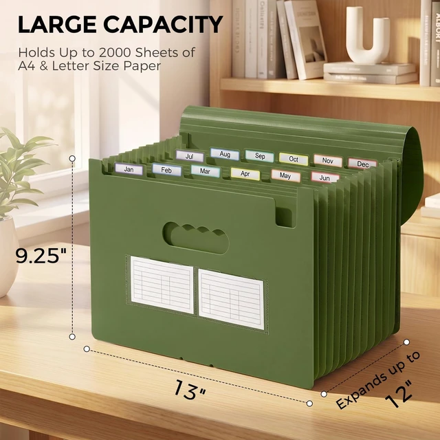 Alt view image 5 of 7 - Accordion File Organizer, Expanding File Folder with 13 Pockets, Portable Document Paper Bill Receipt Organizer, Home School Office Supplies, Letter A4 Size OliveGreen
