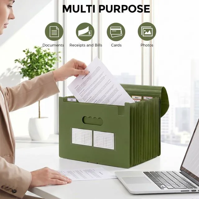 Alt view image 6 of 7 - Accordion File Organizer, Expanding File Folder with 13 Pockets, Portable Document Paper Bill Receipt Organizer, Home School Office Supplies, Letter A4 Size OliveGreen