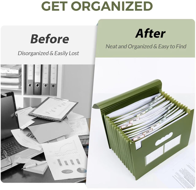 Alt view image 4 of 7 - Accordion File Organizer, Expanding File Folder with 13 Pockets, Portable Document Paper Bill Receipt Organizer, Home School Office Supplies, Letter A4 Size OliveGreen