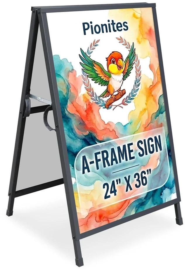 Main image of Heavy Duty Slide-in Folding A Frame Sign Sidewalk Sign 24x 36 Inch Steel Metal Double-Side Pavement sign Corrugated Plastic Poster (1, Black, 24''X36''(Frame Only))