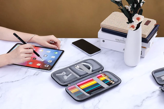Alt view image 7 of 7 - Upgraded Hard Pencil Case Box for Adults,Durable Pen Carrying Case with Zipper-Gray