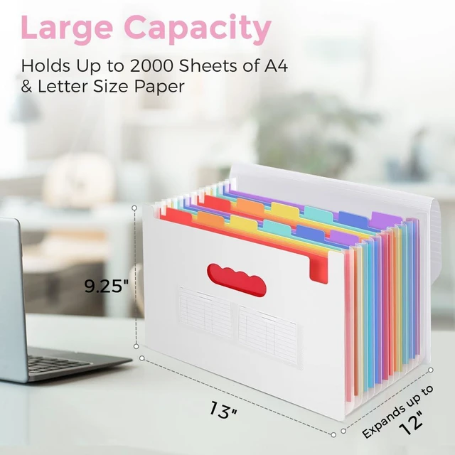 Alt view image 2 of 7 - Accordion File Organizer, Expanding File Folder with 13 Pockets, Portable Document Paper Bill Receipt Organizer, Home School Office Supplies, Letter A4 Size White
