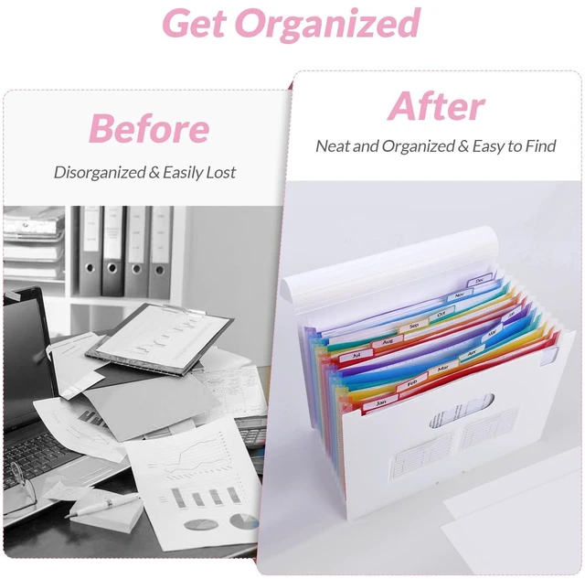 Alt view image 4 of 7 - Accordion File Organizer, Expanding File Folder with 13 Pockets, Portable Document Paper Bill Receipt Organizer, Home School Office Supplies, Letter A4 Size White