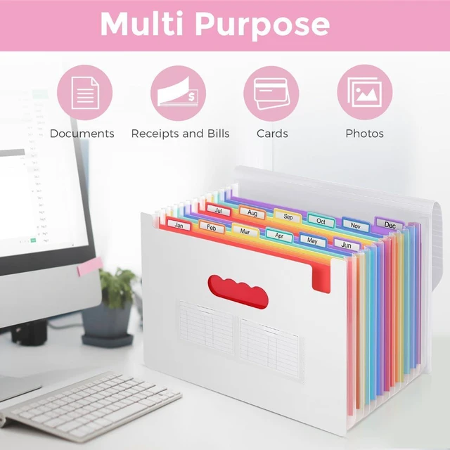 Alt view image 7 of 7 - Accordion File Organizer, Expanding File Folder with 13 Pockets, Portable Document Paper Bill Receipt Organizer, Home School Office Supplies, Letter A4 Size White