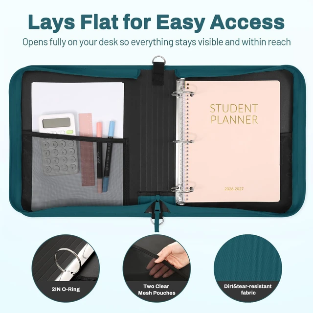 Alt view image 3 of 7 - Zipper Binder 3 Ring 2-Inch in Dark Teal-Green Features a Shoulder Strap, 13 Inch Laptop Pocket, with Multiple Storage Pockets. Ideal Organizer for Middle School Students