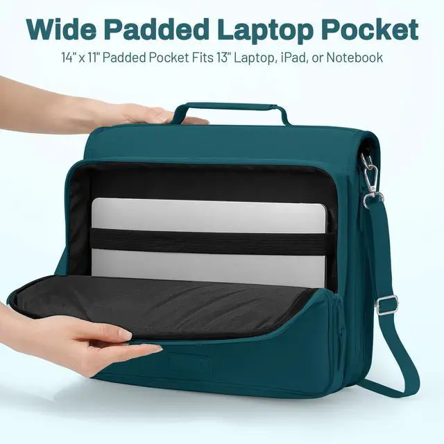 Alt view image 4 of 7 - Zipper Binder 3 Ring 2-Inch in Dark Teal-Green Features a Shoulder Strap, 13 Inch Laptop Pocket, with Multiple Storage Pockets. Ideal Organizer for Middle School Students