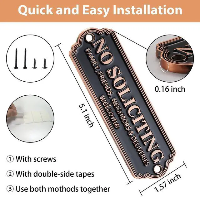 Alt view image 2 of 7 - Brass No Soliciting Sign - Elegant No Soliciting Sign for House, Handmade Wall Plaque for Home & Office, Traditional Door Decor for House, Business, Front Porch - Easy to Install (Brass color)