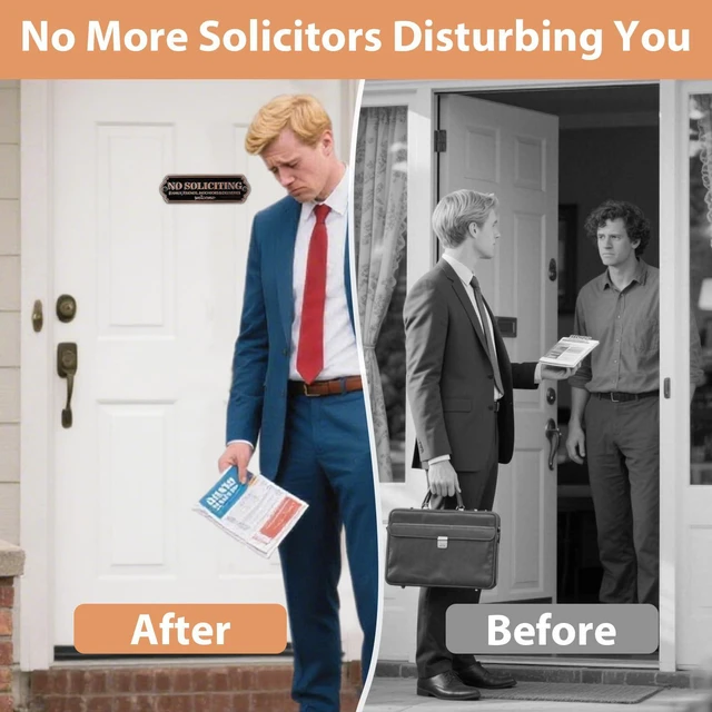 Alt view image 6 of 7 - Brass No Soliciting Sign - Elegant No Soliciting Sign for House, Handmade Wall Plaque for Home & Office, Traditional Door Decor for House, Business, Front Porch - Easy to Install (Brass color)