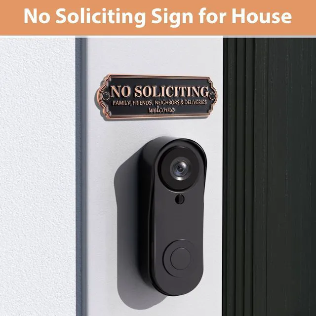 Alt view image 5 of 7 - Brass No Soliciting Sign - Elegant No Soliciting Sign for House, Handmade Wall Plaque for Home & Office, Traditional Door Decor for House, Business, Front Porch - Easy to Install (Brass color)