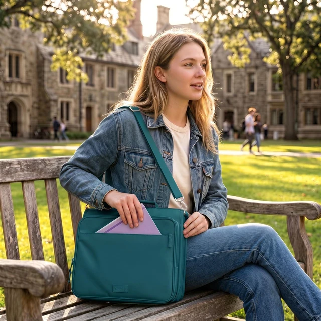 Alt view image 7 of 7 - Zipper Binder 3 Ring 2-Inch in Dark Teal-Green Features a Shoulder Strap, 13 Inch Laptop Pocket, with Multiple Storage Pockets. Ideal Organizer for Middle School Students