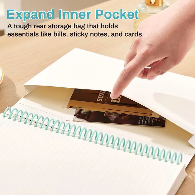 Alt view image 4 of 6 - 5-Subject Hardcover Spiral Notebook, 8.5" x 11", College Ruled 240 college-ruled pages, 100 GSM paper, 5 removable dividers, inner pocket and protective metal corners