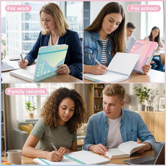 Alt view image 6 of 6 - 5-Subject Hardcover Spiral Notebook, 8.5" x 11", College Ruled 240 college-ruled pages, 100 GSM paper, 5 removable dividers, inner pocket and protective metal corners