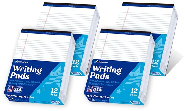 Main image of Legal Pad, 8.5 x 11, Wide Ruled, White Paper, 48-Pack, 50 Sheets Per Pad, Micro-Perforated Notepad, Office Supplies Made in USA